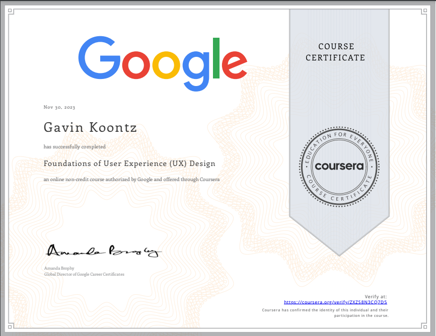 UX Design Certificate